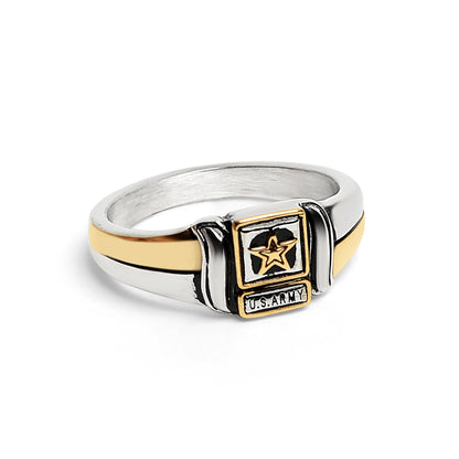18K Gold PVD Stainless Steel United States Army Two Tone Women's Ring