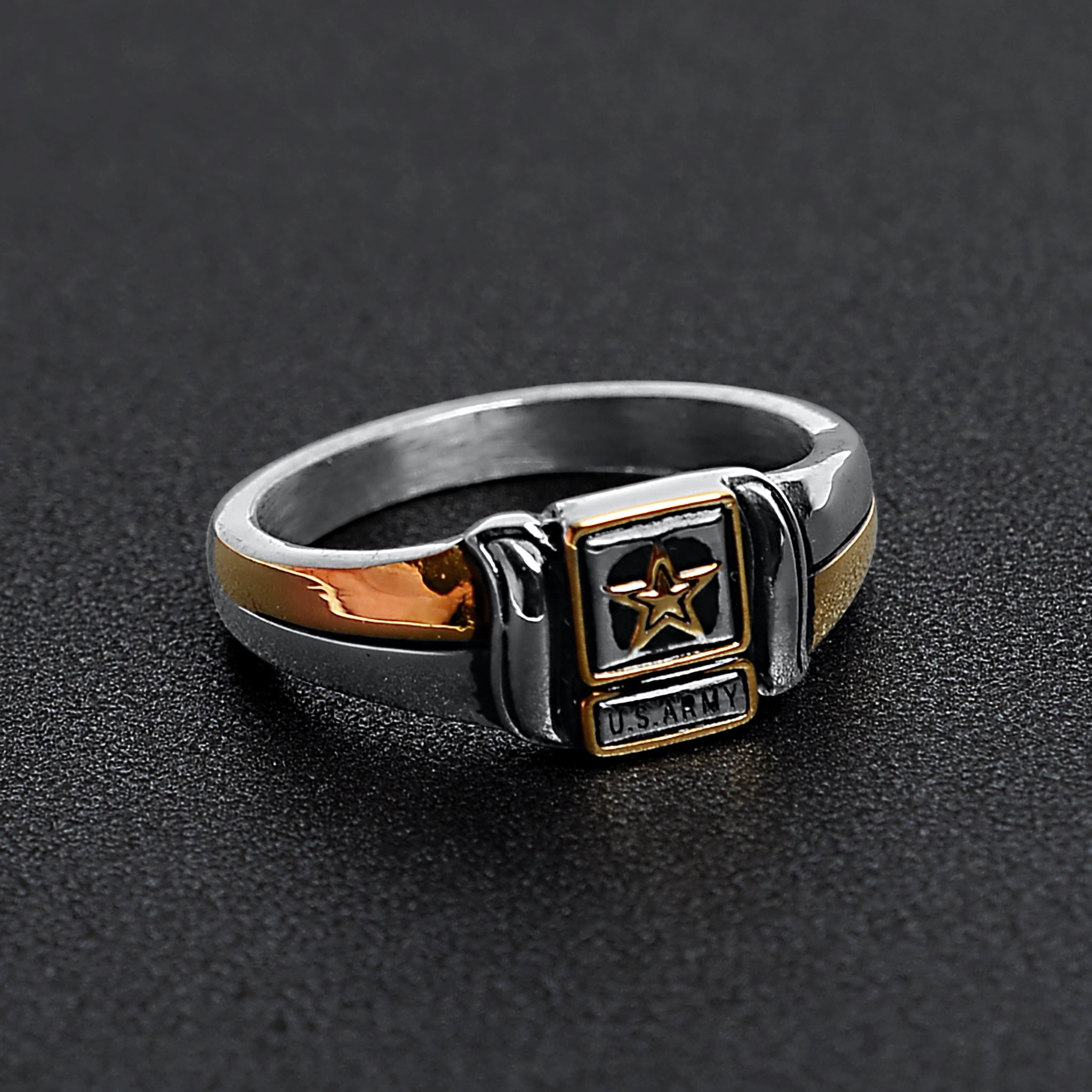 18K Gold PVD Stainless Steel United States Army Two Tone Women's Ring
