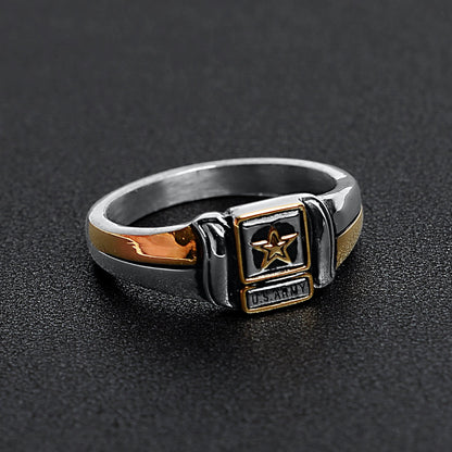 18K Gold PVD Stainless Steel United States Army Two Tone Women's Ring