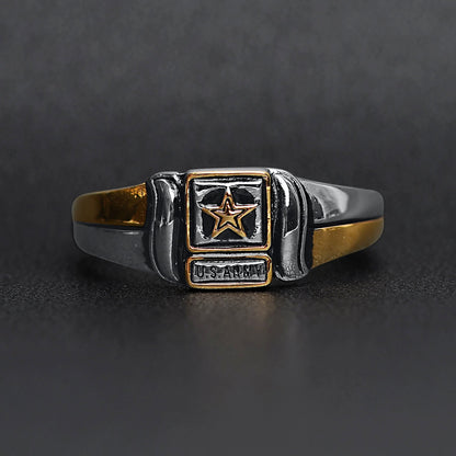 18K Gold PVD Stainless Steel United States Army Two Tone Women's Ring