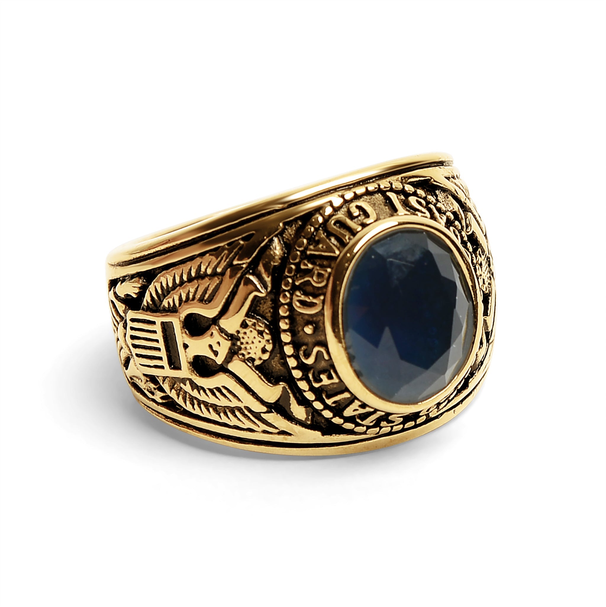 Gold United States Coast Guard Blue Center Stainless Steel Ring