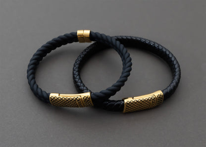 18K Gold PVD Stainless Steel Mens Rubber Metal Clasp Bracelet