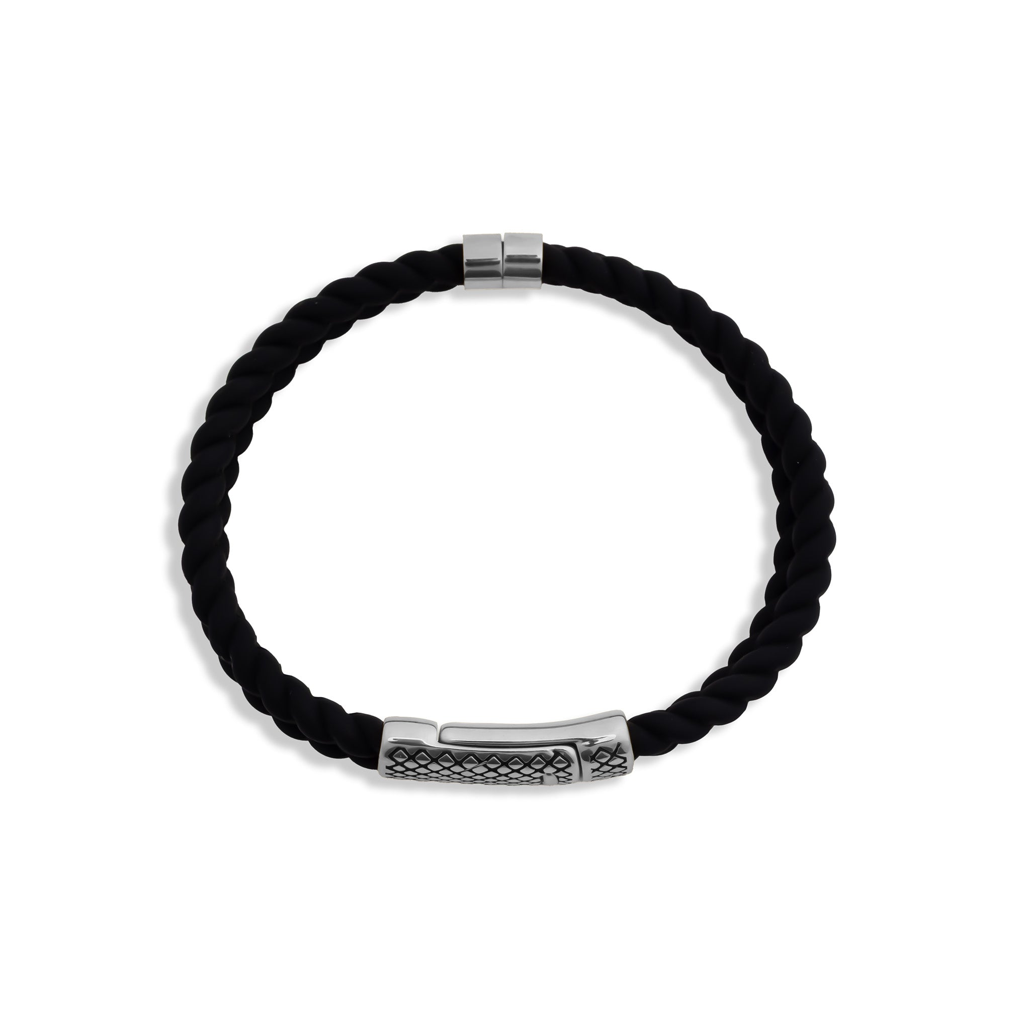 18K Gold PVD Stainless Steel Mens Rubber Metal Clasp Bracelet