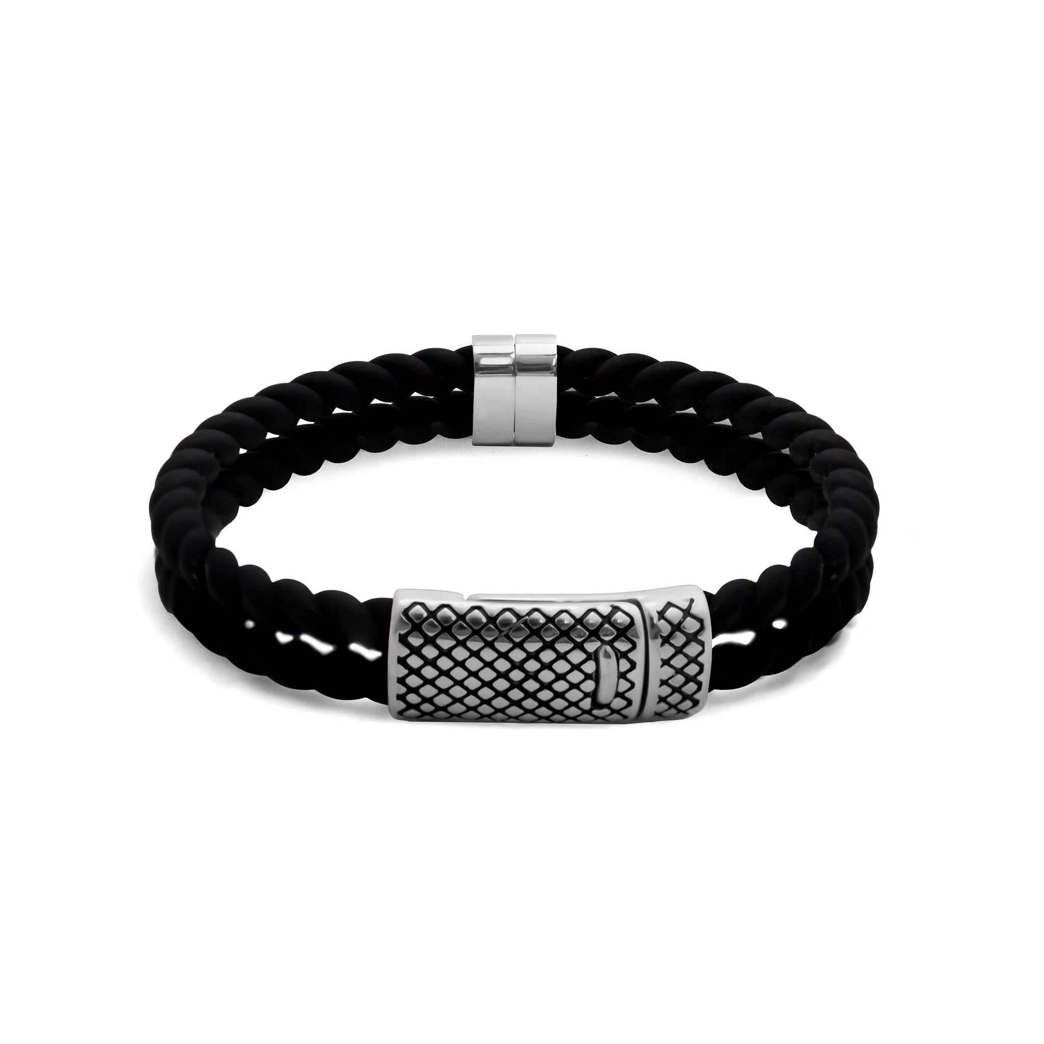 18K Gold PVD Stainless Steel Mens Rubber Metal Clasp Bracelet