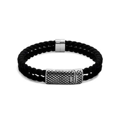 18K Gold PVD Stainless Steel Mens Rubber Metal Clasp Bracelet