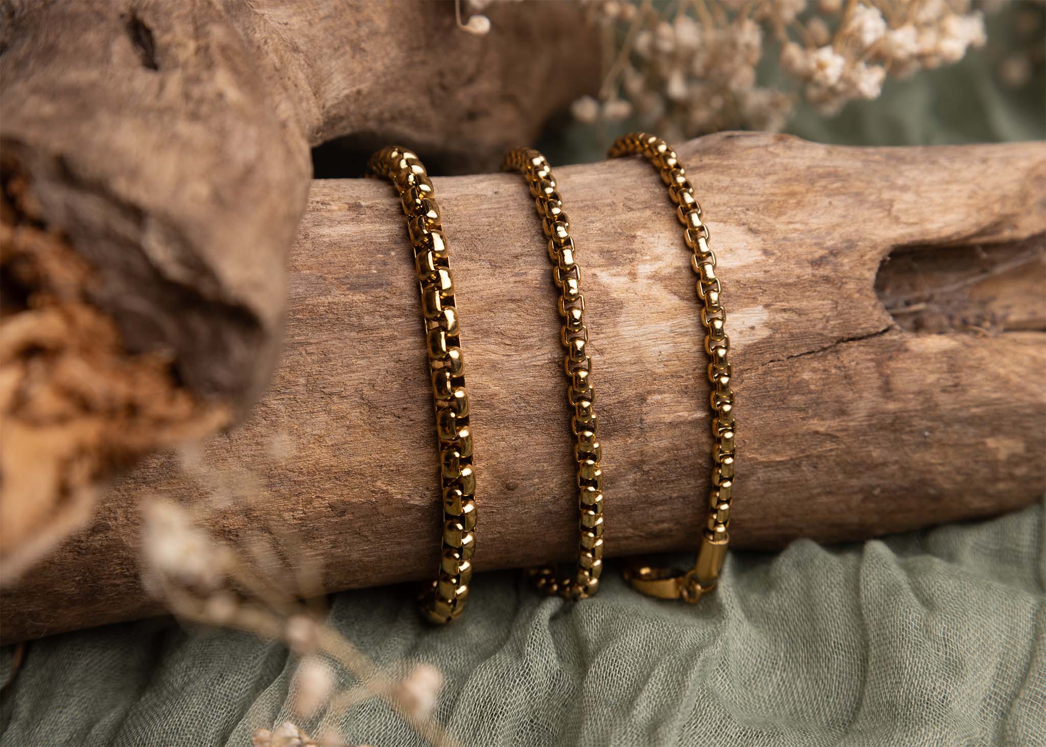 18K Gold PVD Stainless Steel Mens Chain Metal Clasp Bracelet