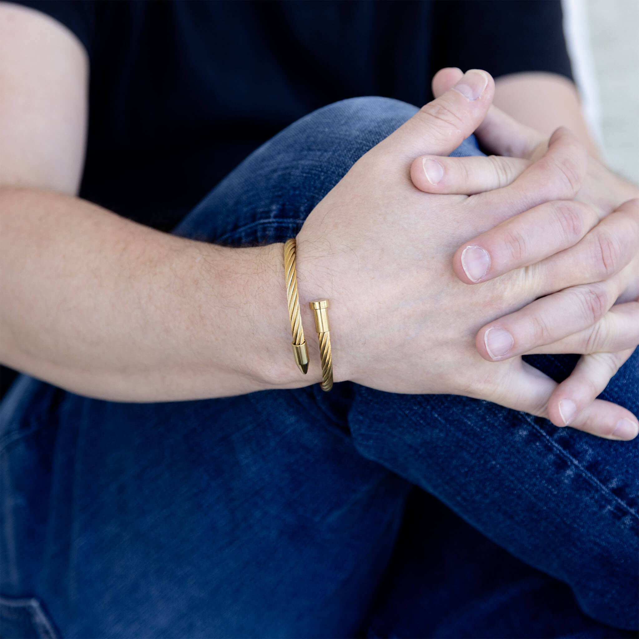 18K Gold PVD Stainless Steel Mens Metal Nail Bracelet