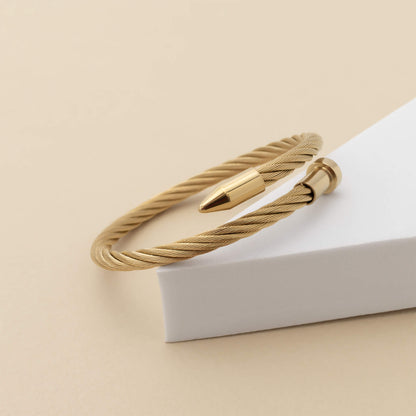 18K Gold PVD Stainless Steel Mens Metal Nail Bracelet