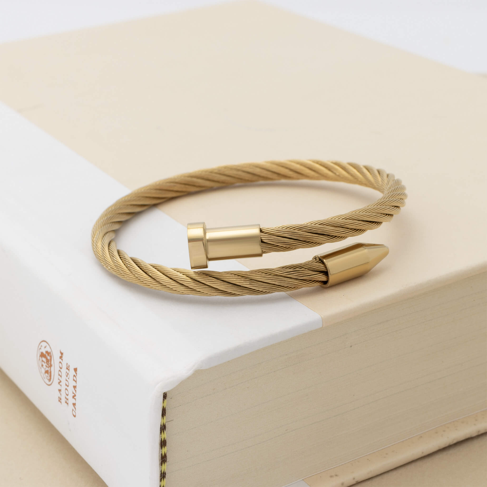 18K Gold PVD Stainless Steel Mens Metal Nail Bracelet
