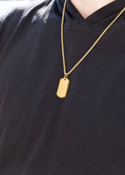 18K Gold PVD Stainless Steel Mens Brushed Gold Dog Tag