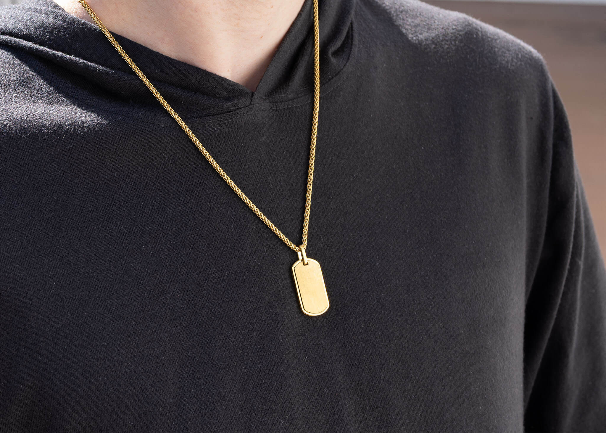 18K Gold PVD Stainless Steel Mens Brushed Gold Dog Tag