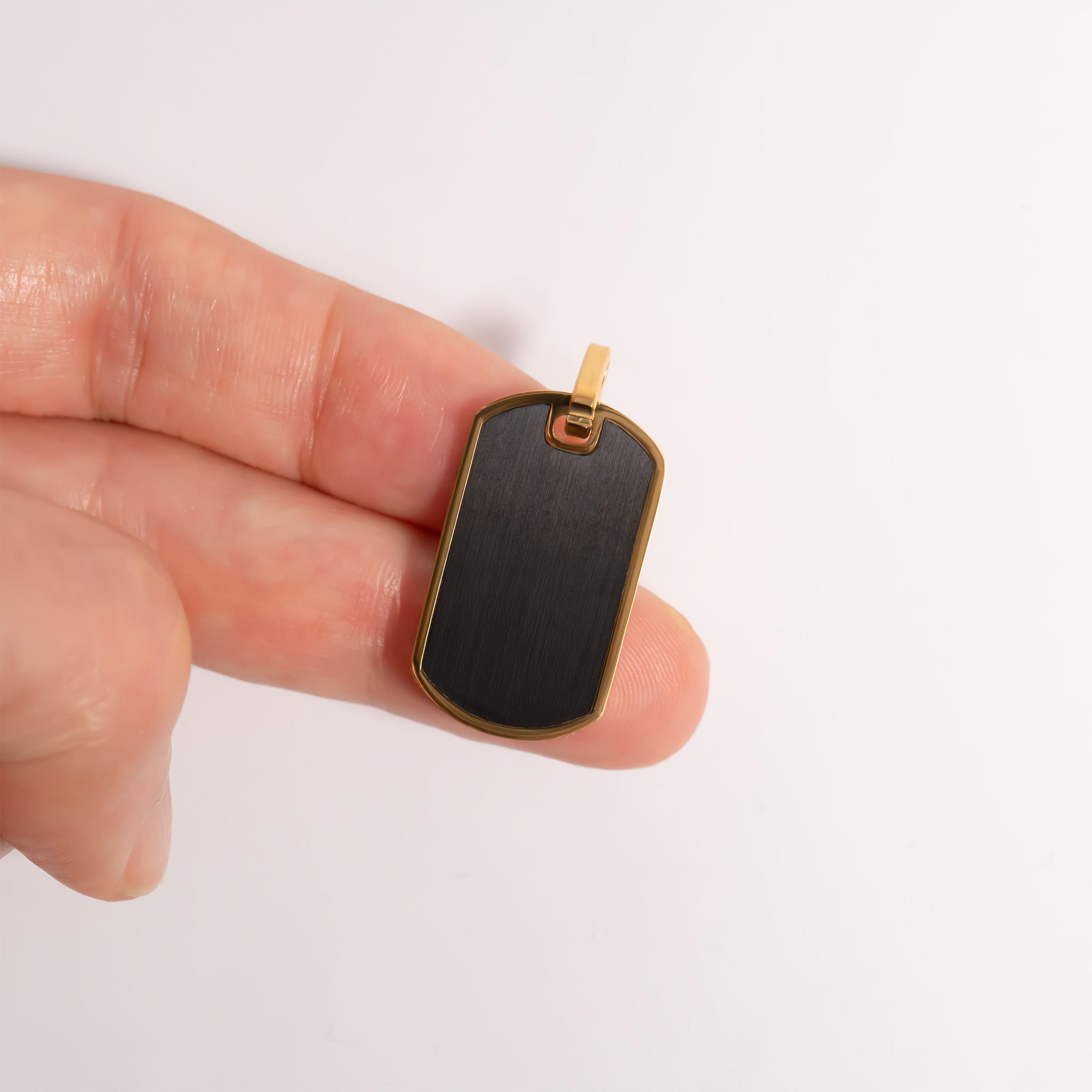 Stainless Steel Mens Brushed Matte Black and Gold Dog Tag