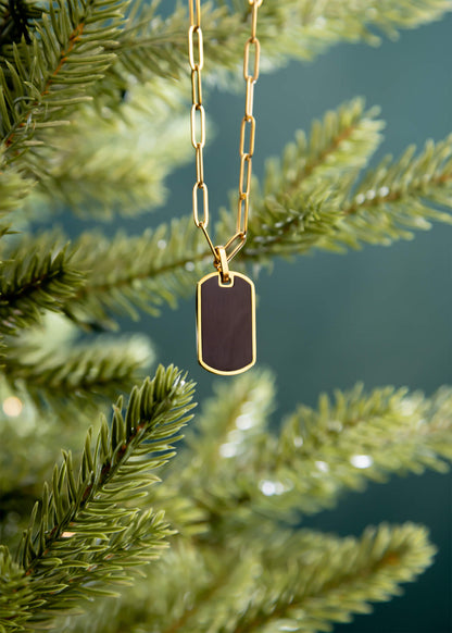 Stainless Steel Mens Brushed Matte Black and Gold Dog Tag
