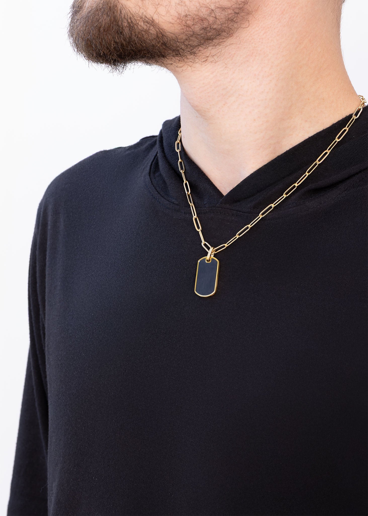 Stainless Steel Mens Brushed Matte Black and Gold Dog Tag