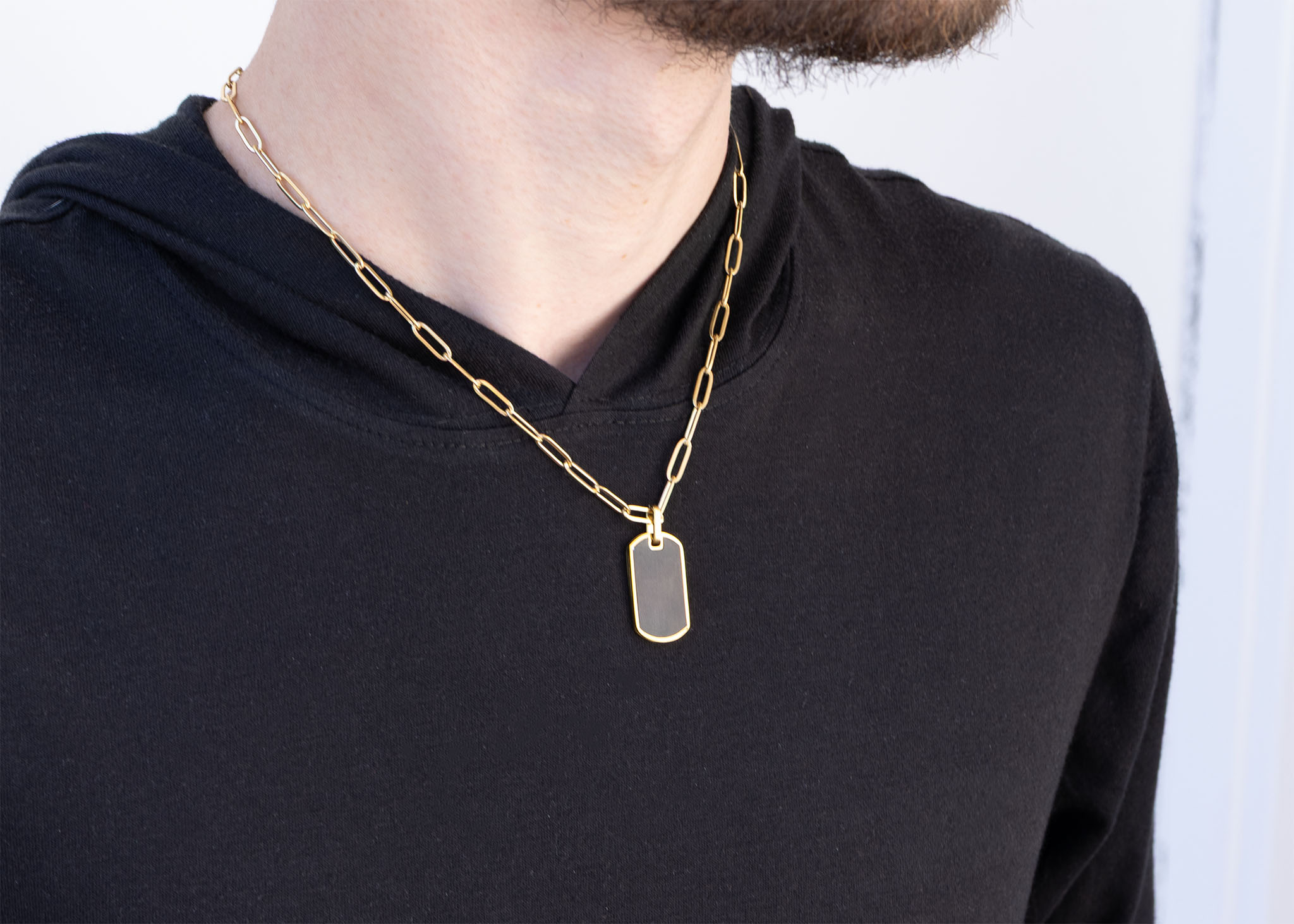 Stainless Steel Mens Brushed Matte Black and Gold Dog Tag