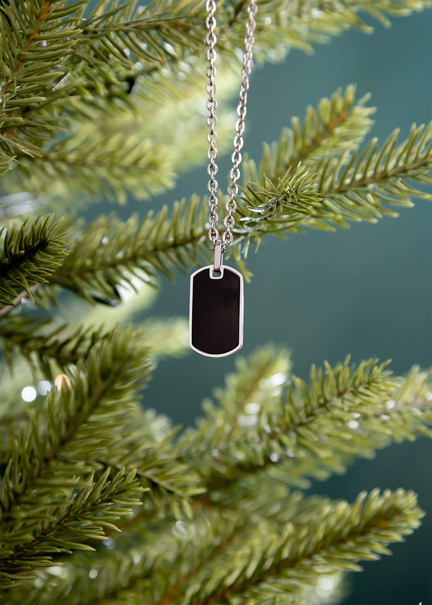 Mens Brushed Stainless Steel and Black Dog Tag