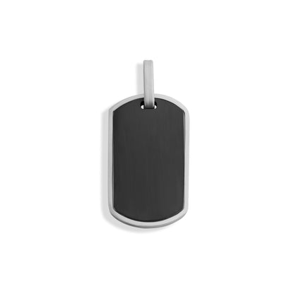 Mens Brushed Stainless Steel and Black Dog Tag