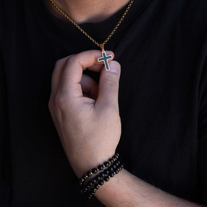 18K Gold PVD Stainless Steel Mens Agate Bead Bracelet