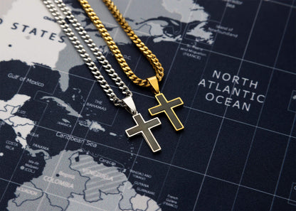 Mens Matte Black Stainless Steel Cross