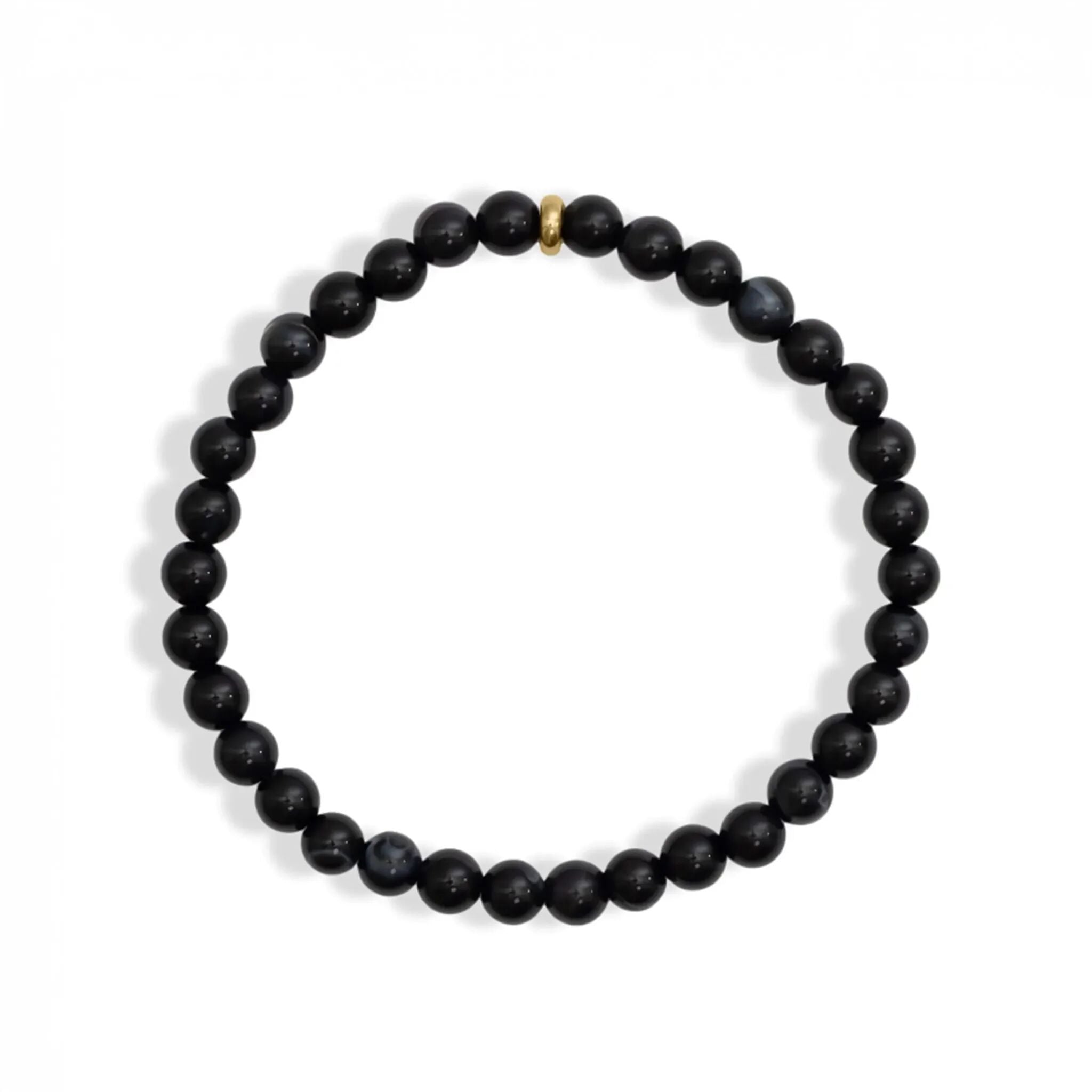 18K Gold PVD Stainless Steel Mens Agate Bead Bracelet