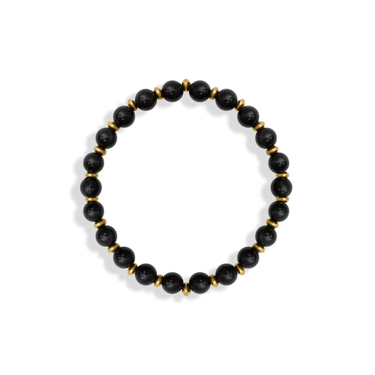 18K Gold PVD Agate Glass Beaded Bracelet