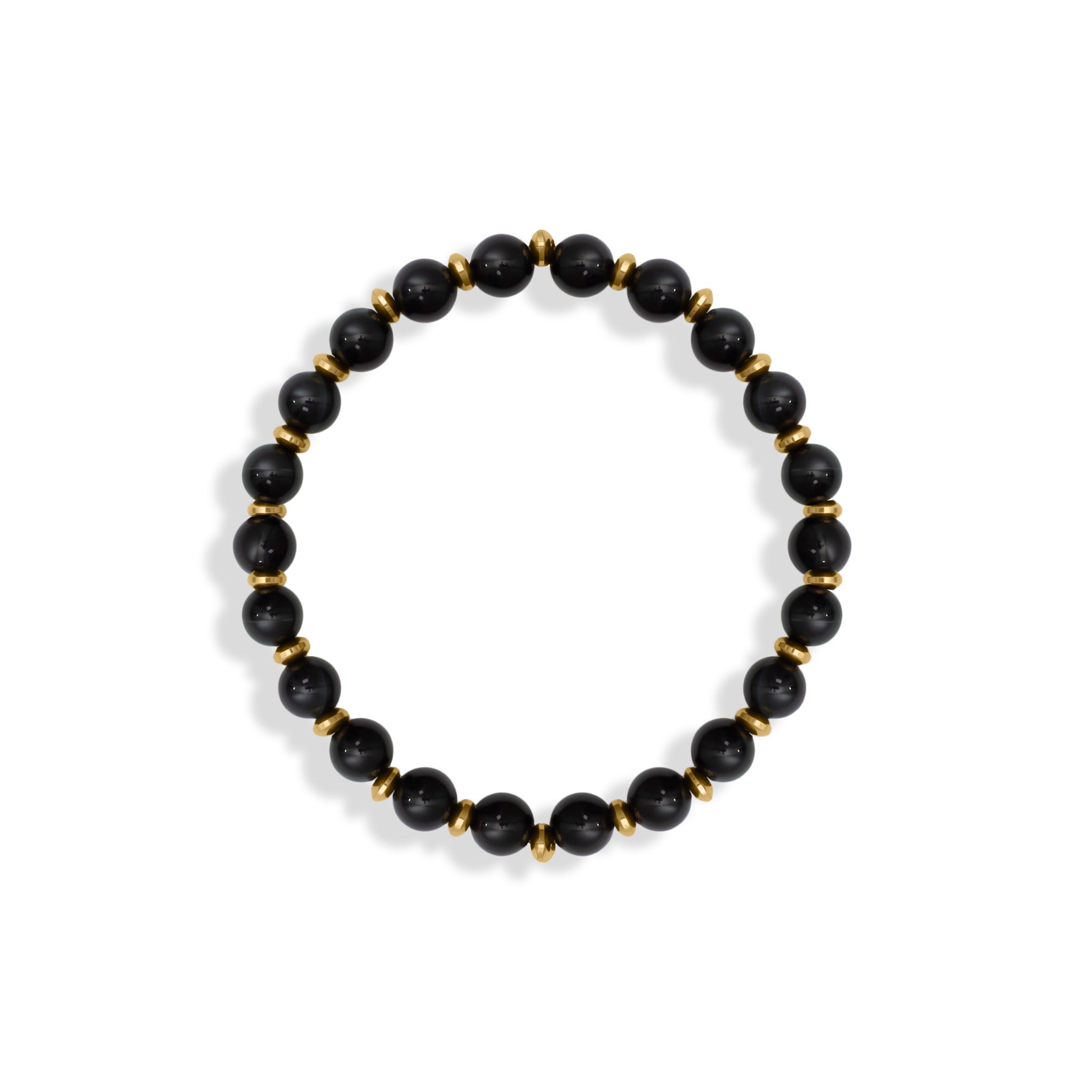 18K Gold PVD Stainless Steel Mens Agate Bead Bracelet