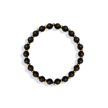 18K Gold PVD Stainless Steel Mens Agate Bead Bracelet