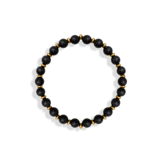 18K Gold PVD Stainless Steel Mens Agate Bead Bracelet