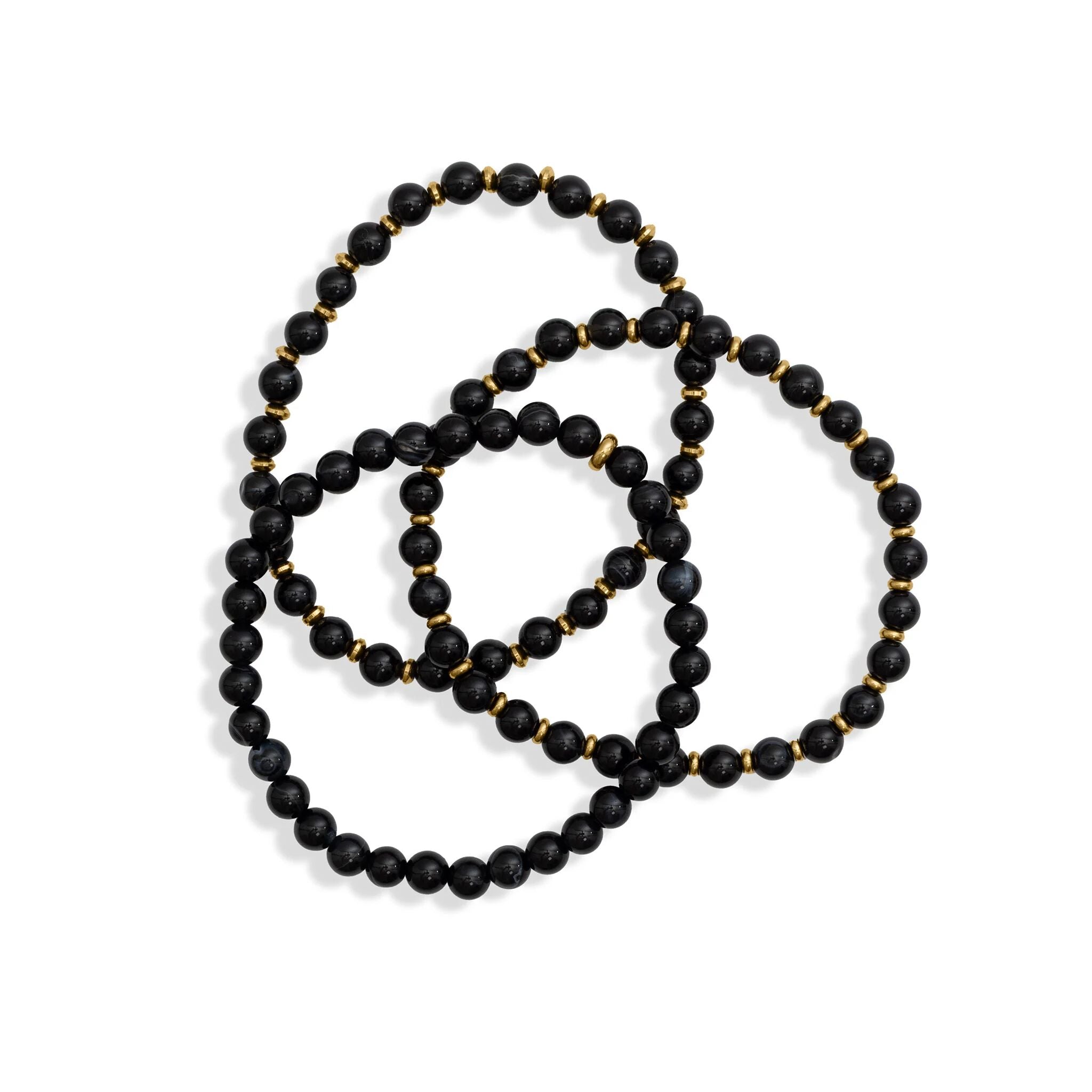 18K Gold PVD Stainless Steel Mens Agate Bead Bracelet