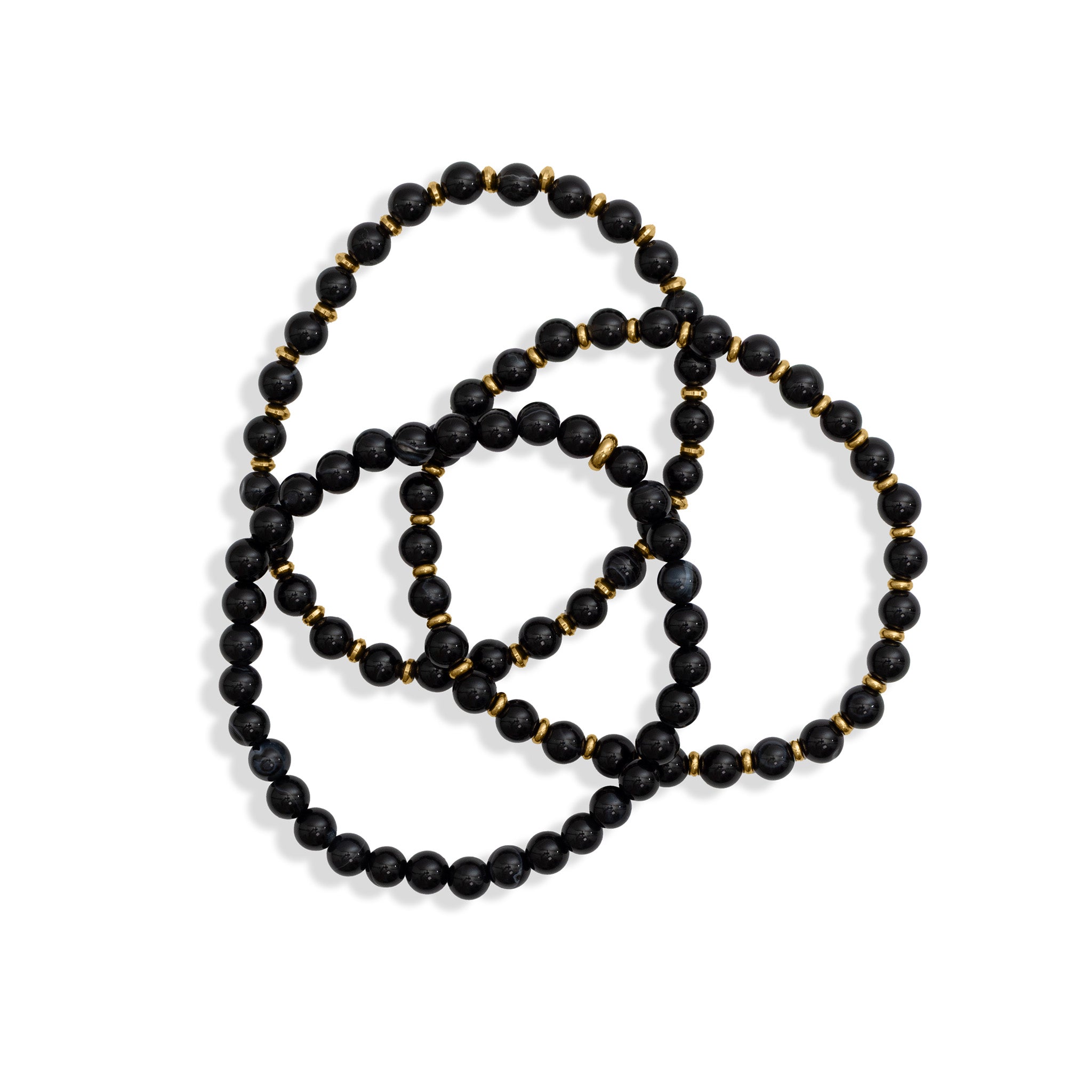 18K Gold PVD Stainless Steel Mens Agate Bead Bracelet