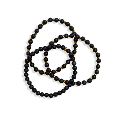 18K Gold PVD Stainless Steel Mens Agate Bead Bracelet