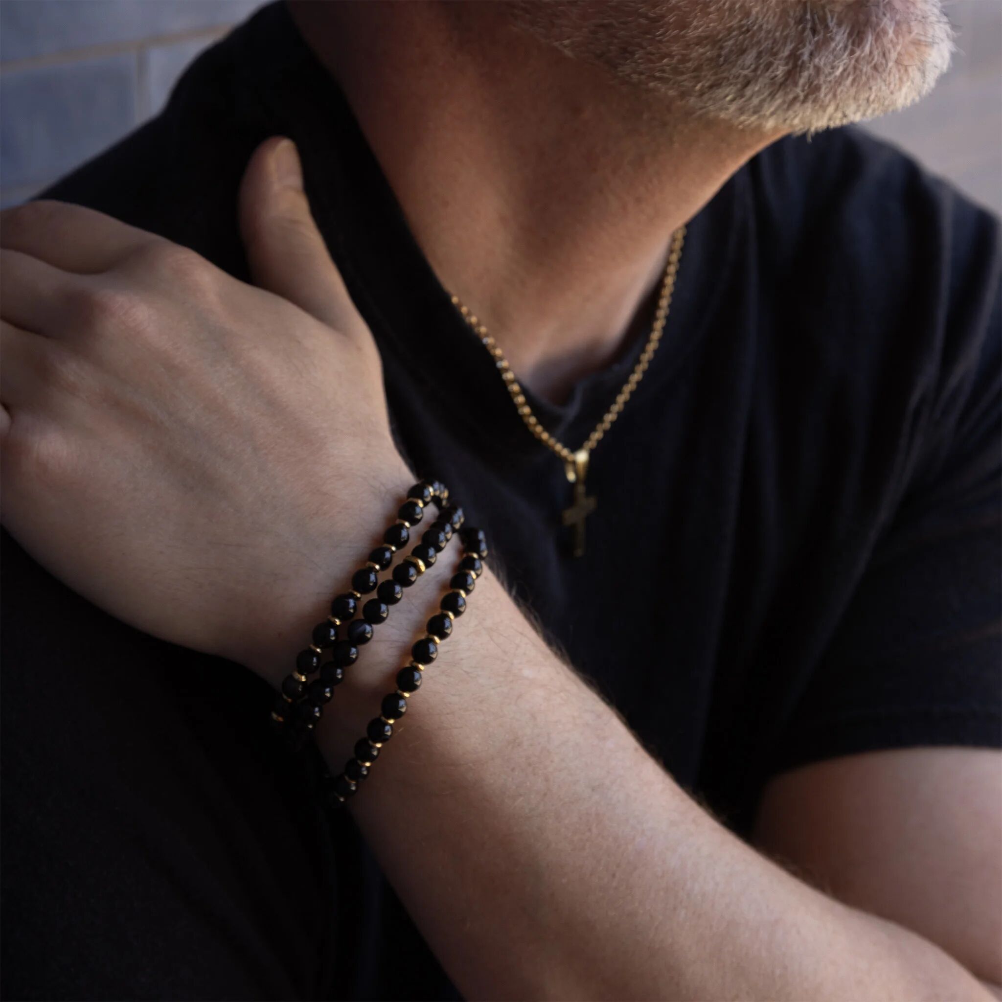 18K Gold PVD Agate Glass Beaded Bracelet