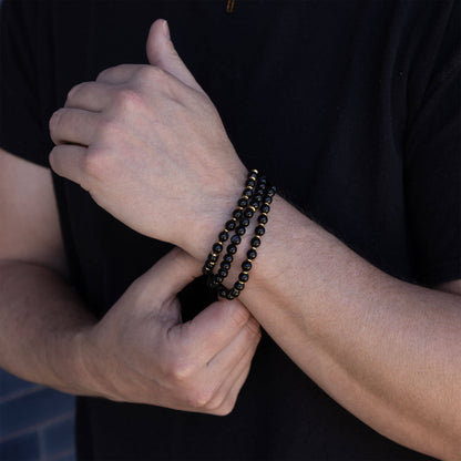 18K Gold PVD Stainless Steel Mens Agate Bead Bracelet