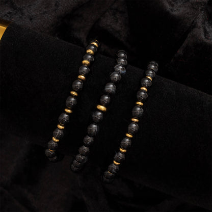 18K Gold PVD Stainless Steel Mens Agate Bead Bracelet