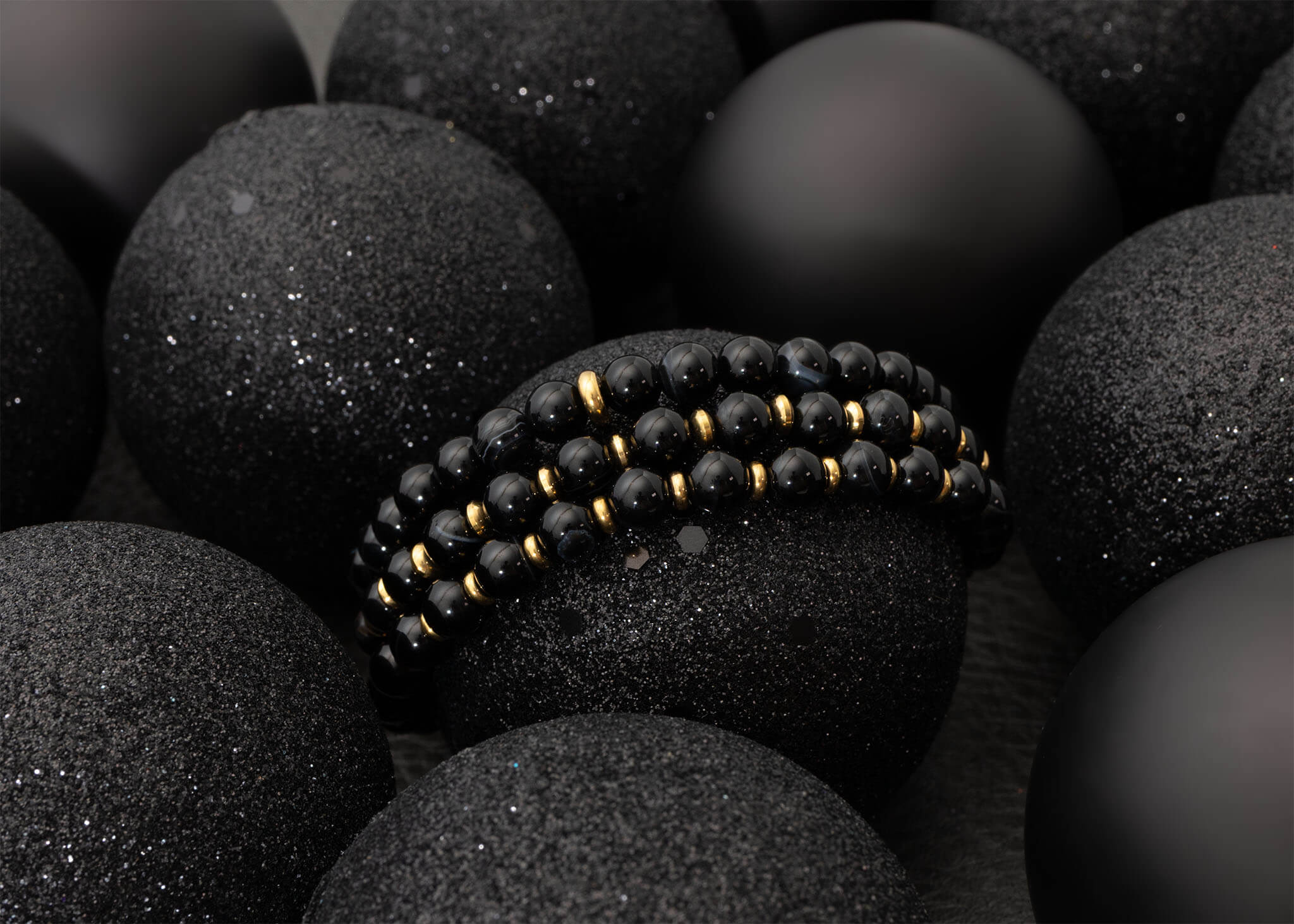 18K Gold PVD Stainless Steel Mens Agate Bead Bracelet