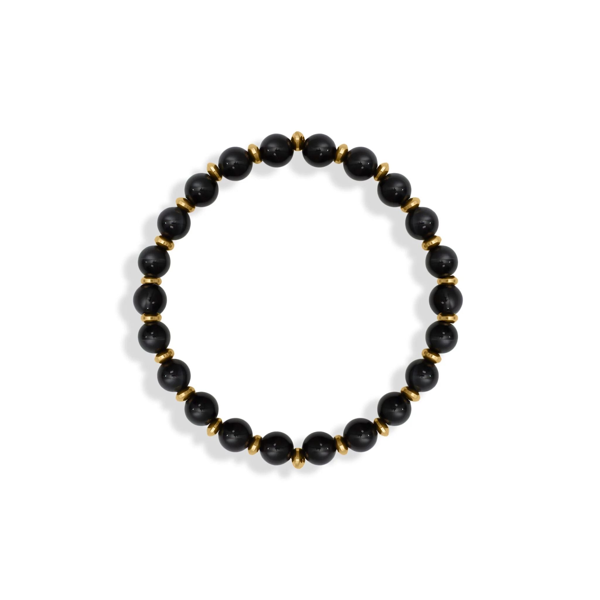 18K Gold PVD Stainless Steel Mens Agate Bead Bracelet
