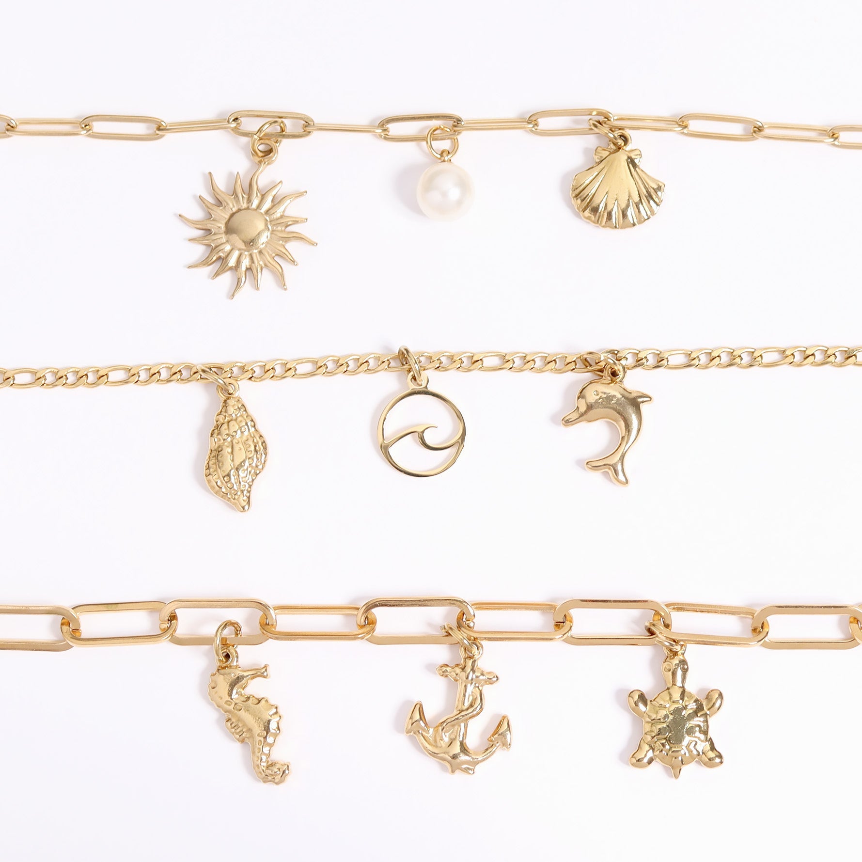 18K Gold PVD Stainless Steel Wave Charm