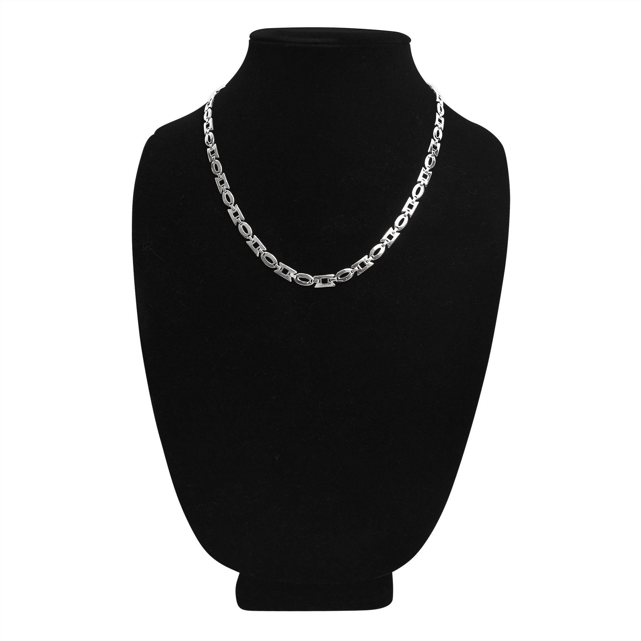 Stainless Steel Oval and Rectangle Fancy Chain Necklace