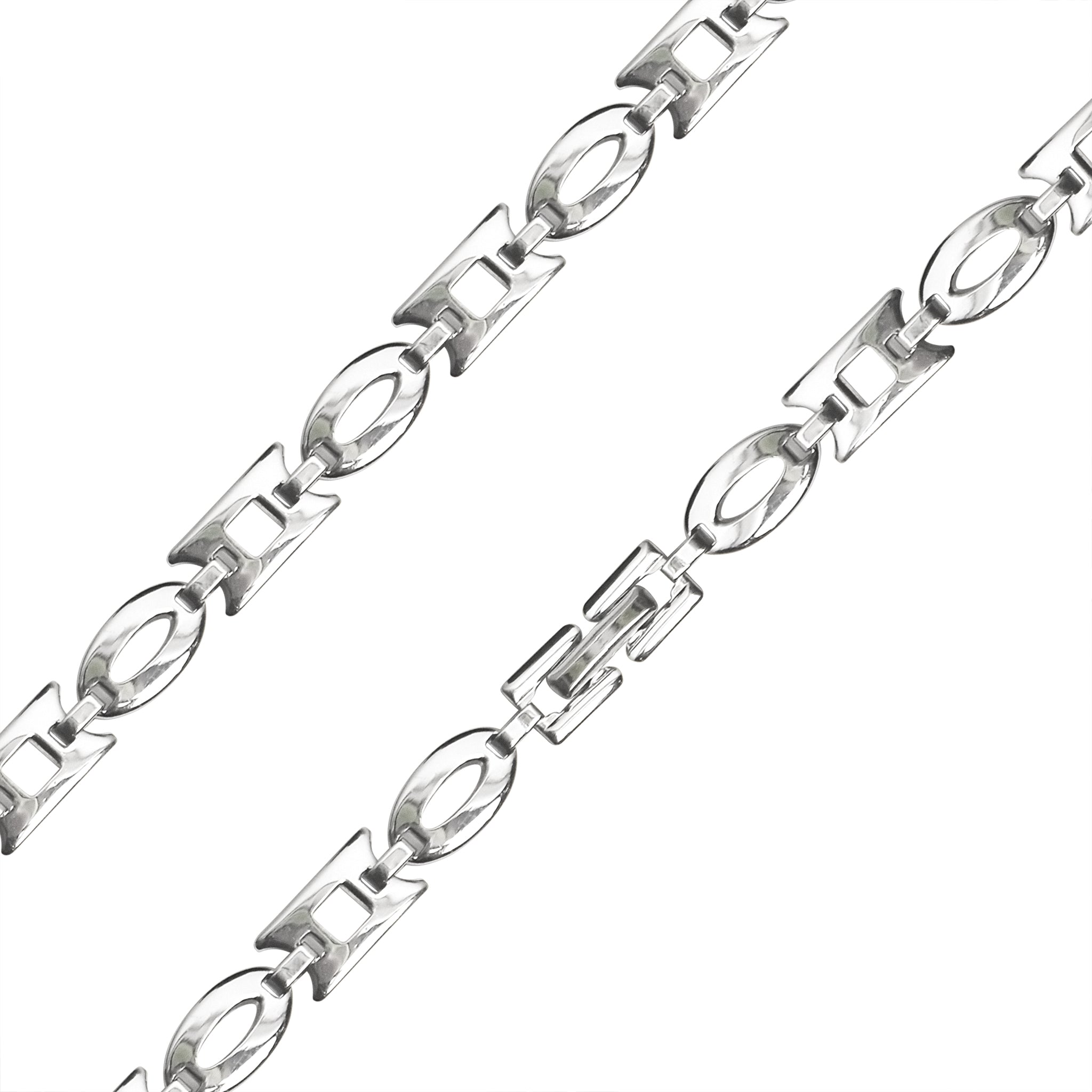 Stainless Steel Oval and Rectangle Fancy Chain Necklace