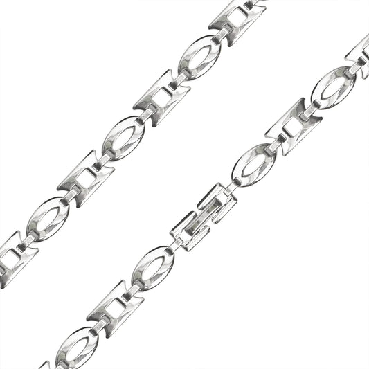 Stainless Steel Oval and Rectangle Fancy Chain Necklace