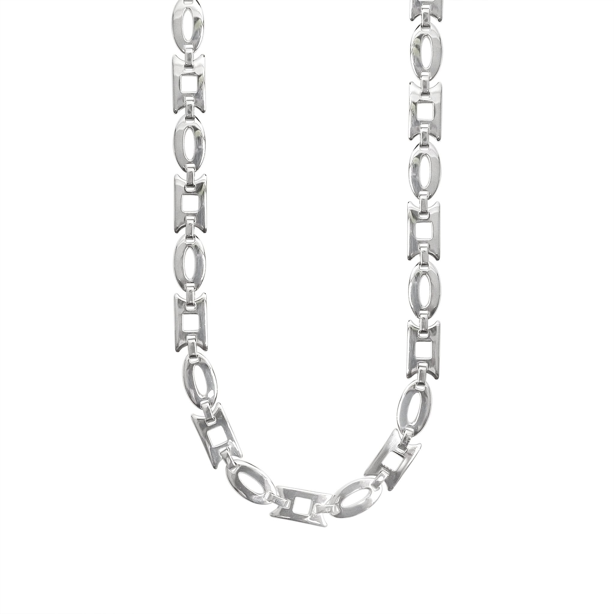 Stainless Steel Oval and Rectangle Fancy Chain Necklace