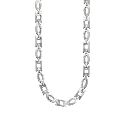 Stainless Steel Oval and Rectangle Fancy Chain Necklace