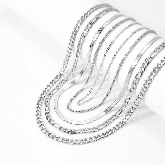 25 pc Stainless Steel Assorted Layered Necklace Set