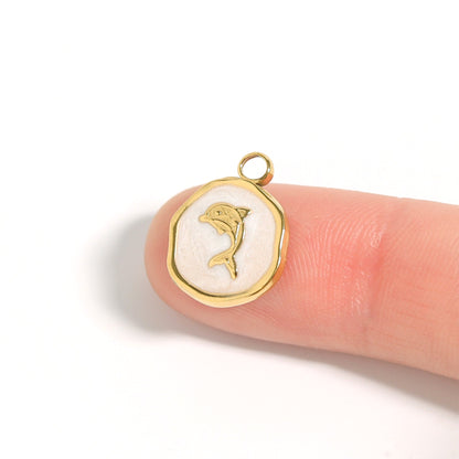 18K Gold PVD Dolphin Epoxy Charm