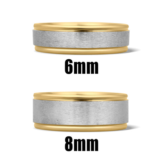 18K Gold PVD Stainless Steel Brushed Center Groove Edge Ring