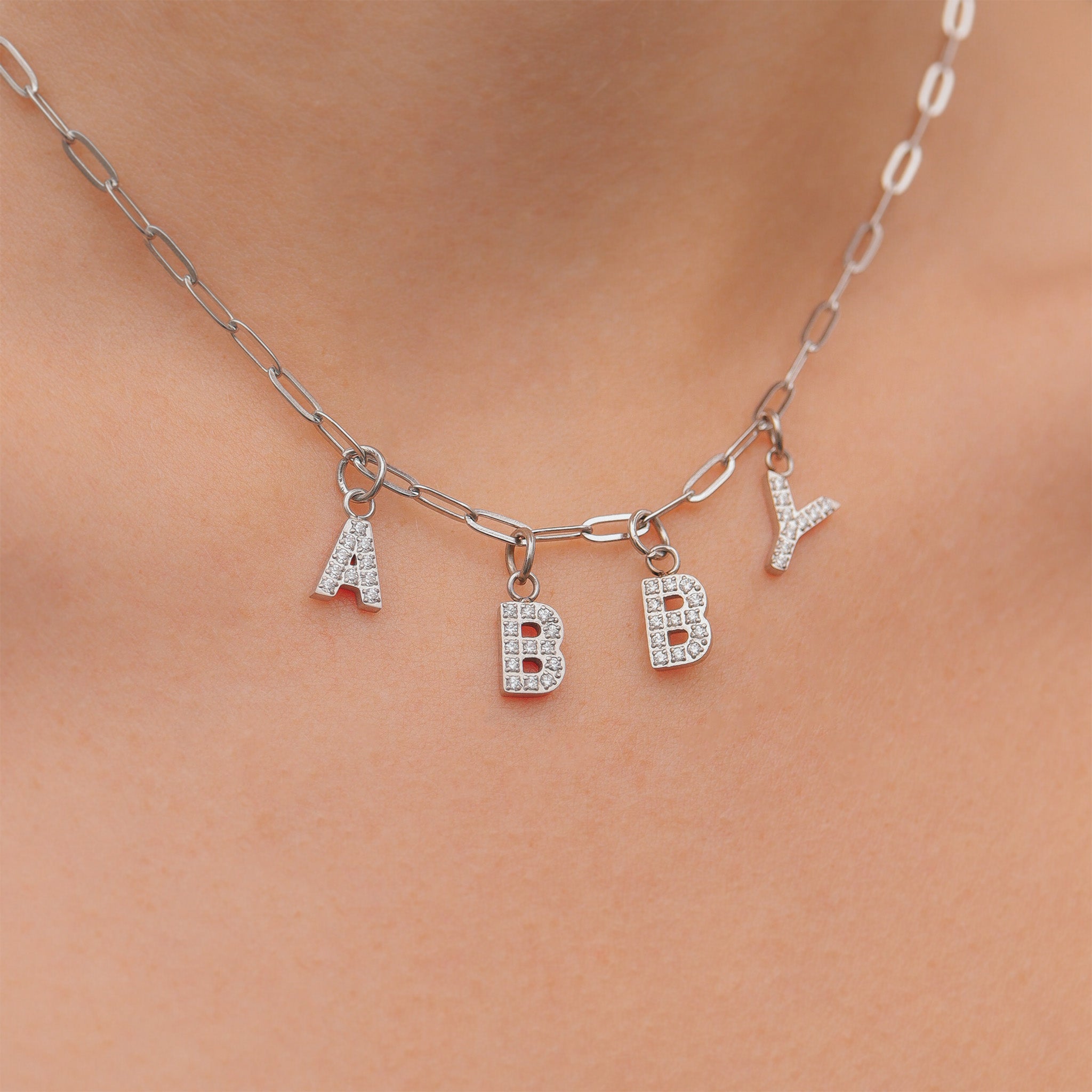 Stainless Steel Pave Set CZ Initial Letter Charms