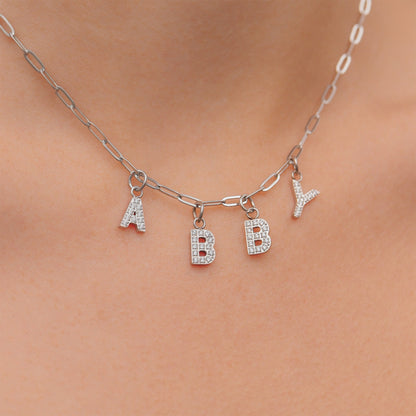 Stainless Steel Pave Set CZ Initial Letter Charms