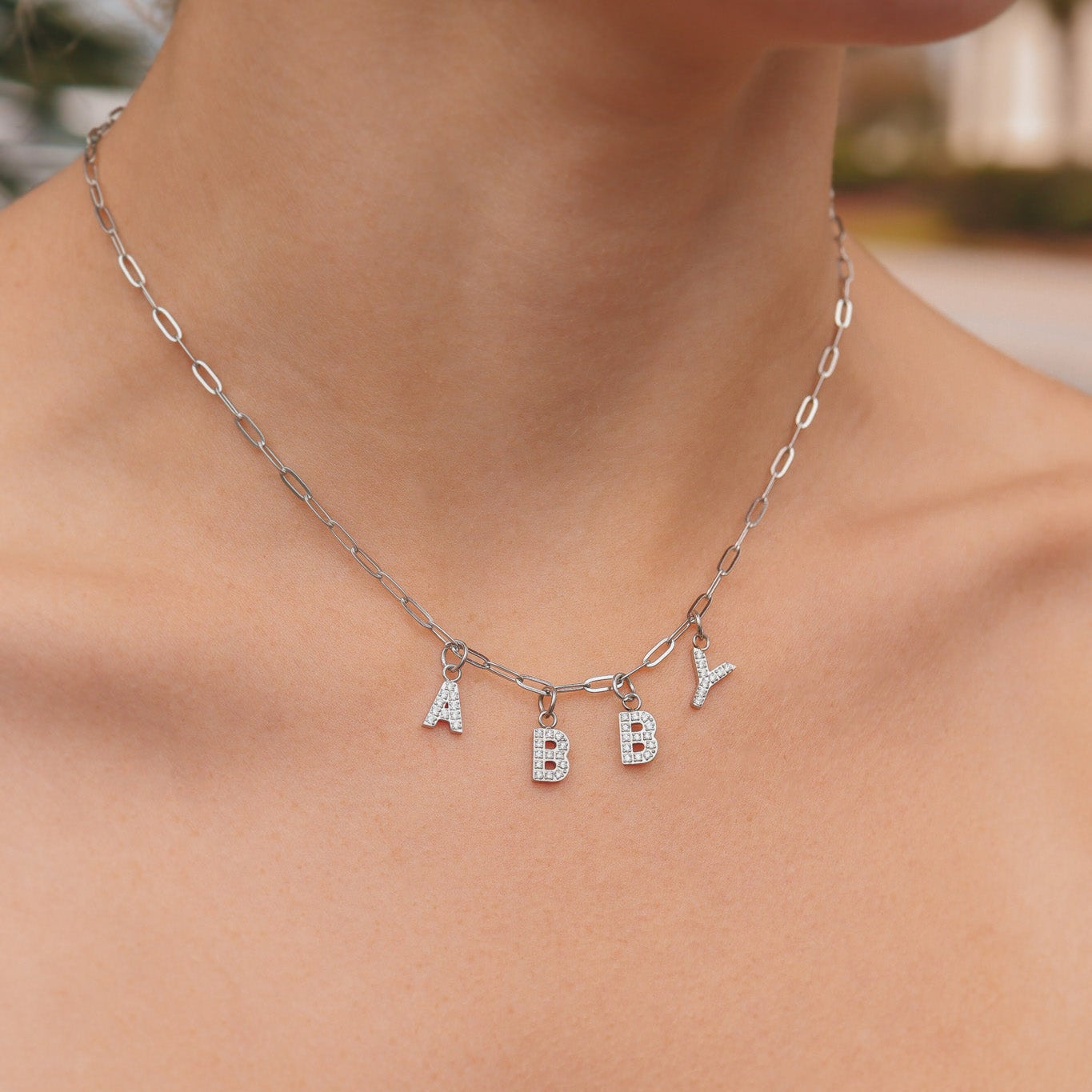Stainless Steel Pave Set CZ Initial Letter Charms