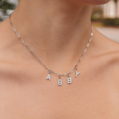 Stainless Steel Pave Set CZ Initial Letter Charms