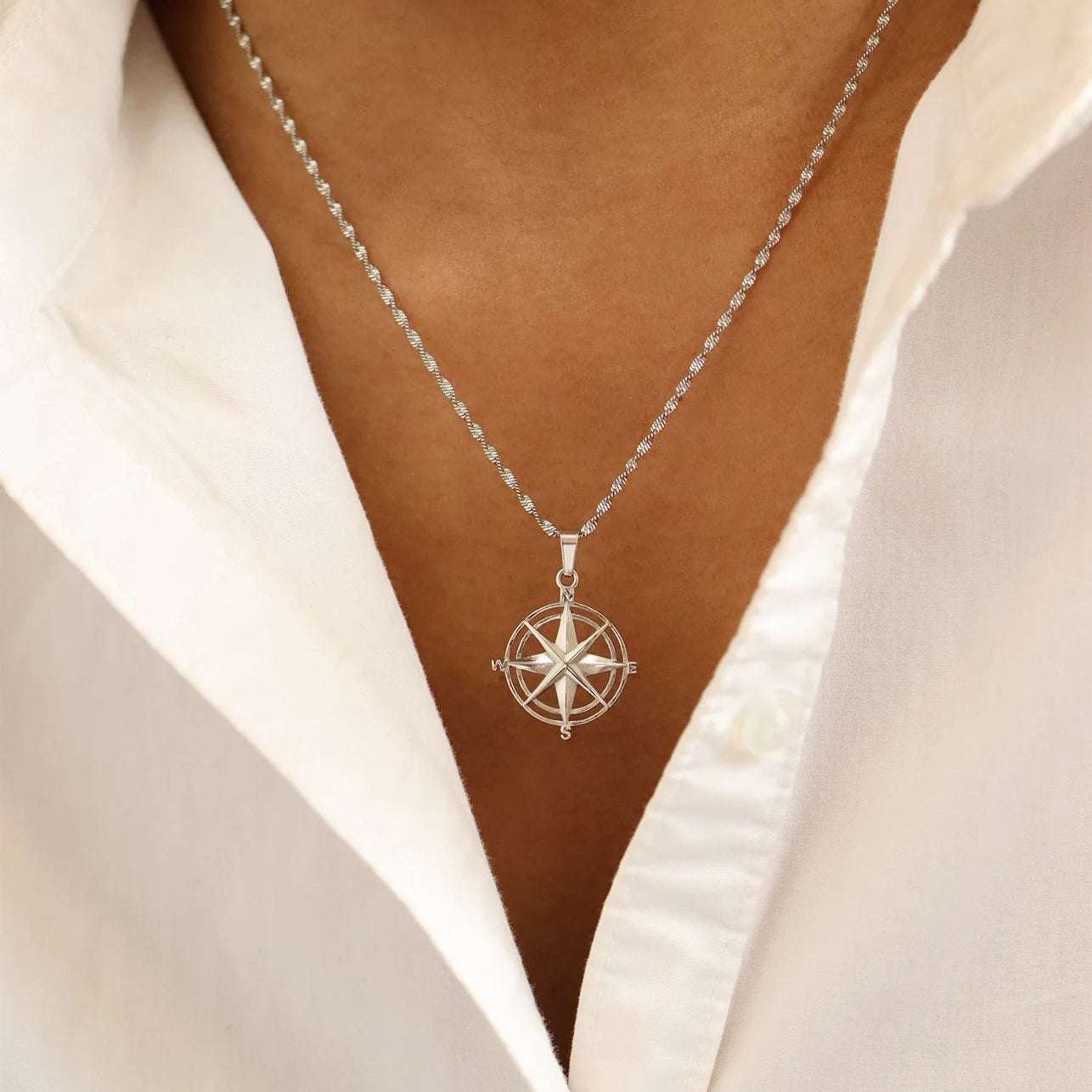 Stainless Steel Compass Rose Pendant